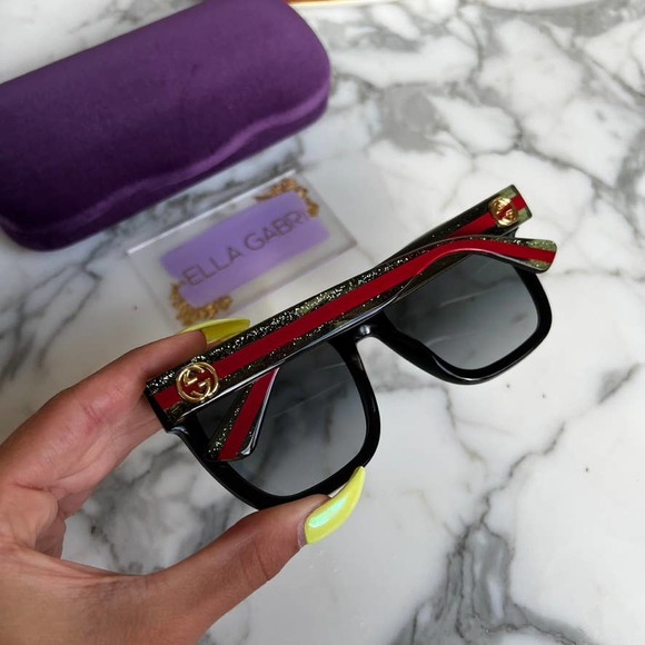 NEW Gucci GG0034SN Glitter Arm Black Sunglasses